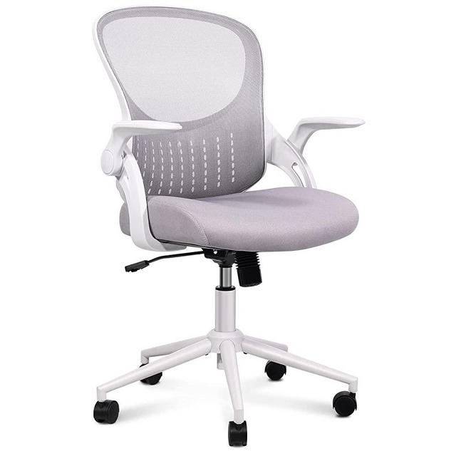 Home Office Chair Ergonomic Desk Chair Mesh Computer Chair Modern Height Adjustable Swivel Chair with Lumbar Support/Flip-up Arms, Grey
