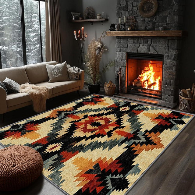Yoozitrees Native American Rug 4x6 - Aztec Rug, 8x10 Rug, Geometric Tribal Southwestern Area Rug, Colorful Ethnic Rustic Carpet, Washable & Non Slip & Soft Large Rugs, Aztec Home Decor