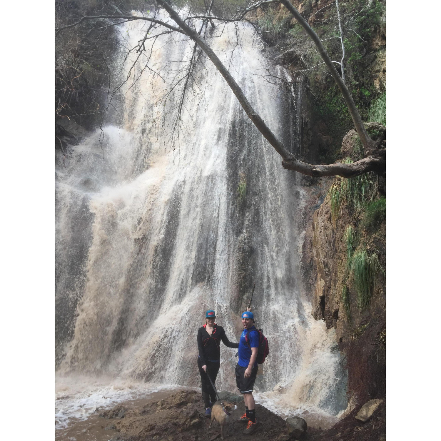 Jenny dragging a dog and RC to a water fall hike in LA 2017
