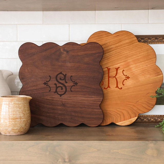 Scallop Monogram Cutting Board: Personalized Gift for Couples, Home, Kitchen, Clients, Real Estate, Housewarming, Weddings & Christmas