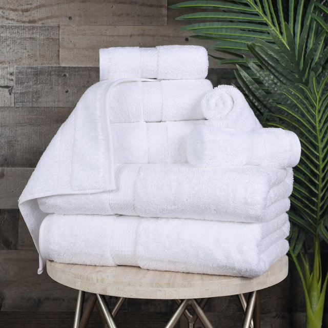 Luxury Premium Cotton 8 Piece Ultra-Plush Solid Towel Set, White - Blue Nile Mills