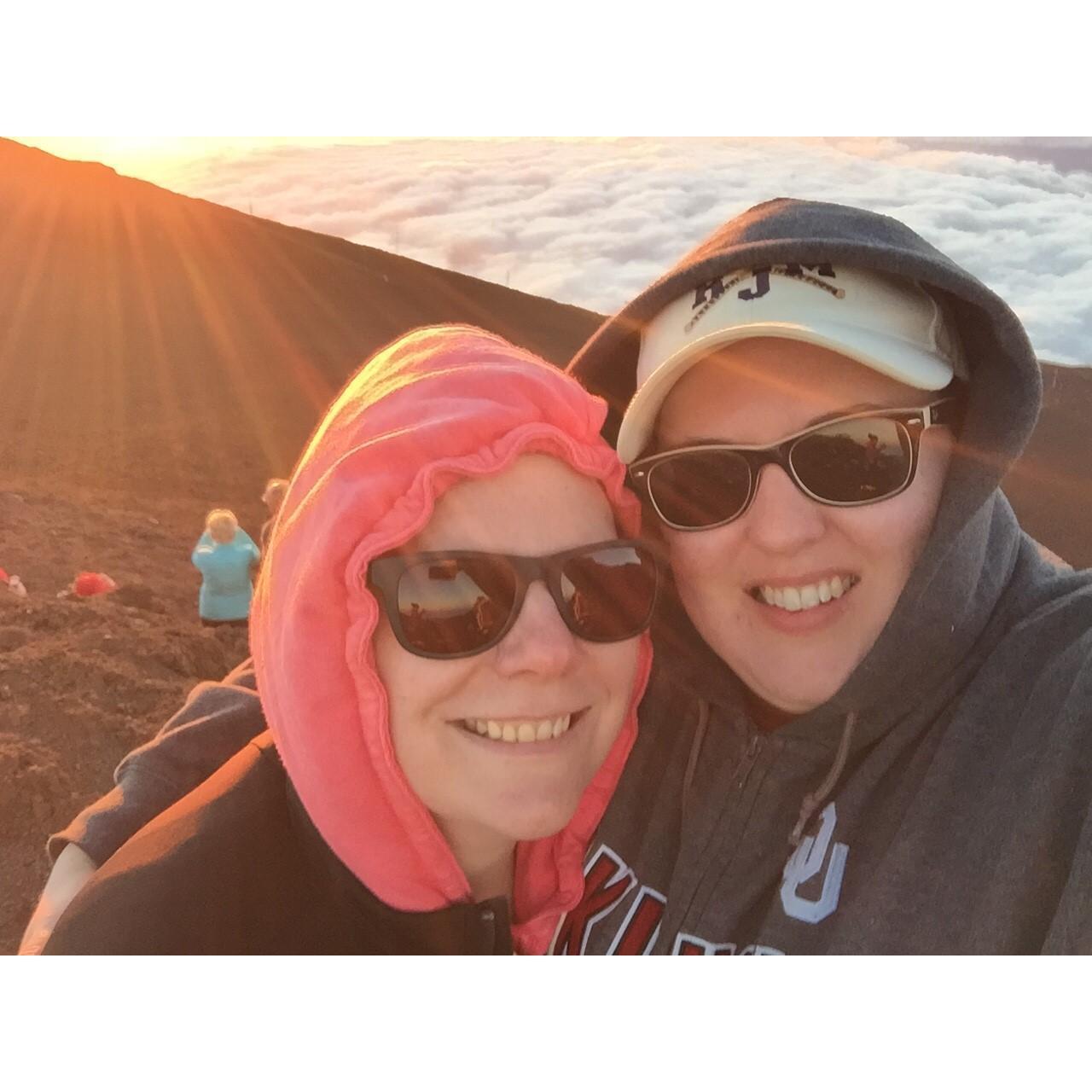 Trying to stay warm on top of Haleakala Volcano - February 2016