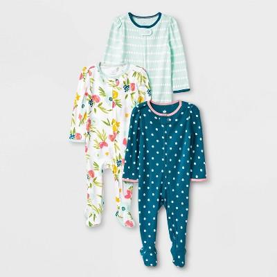 Baby Girls' 3pk Floral Fields Zip-Up Sleep N' Play - Cloud Island™ Mint Green