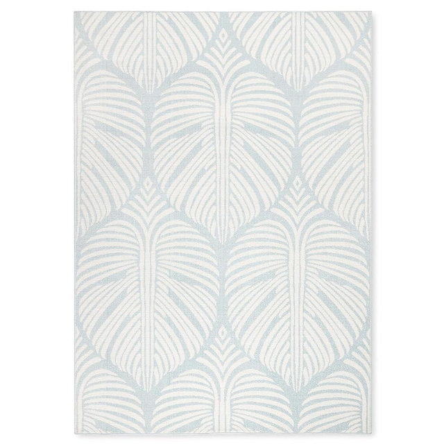 Tommy Bahama Lanai Palm Leaves Indoor Outdoor Area Rug, Leaf Tropical Design, UV Fade Resistant, Blue/Ivory, 7'10"x10'2"