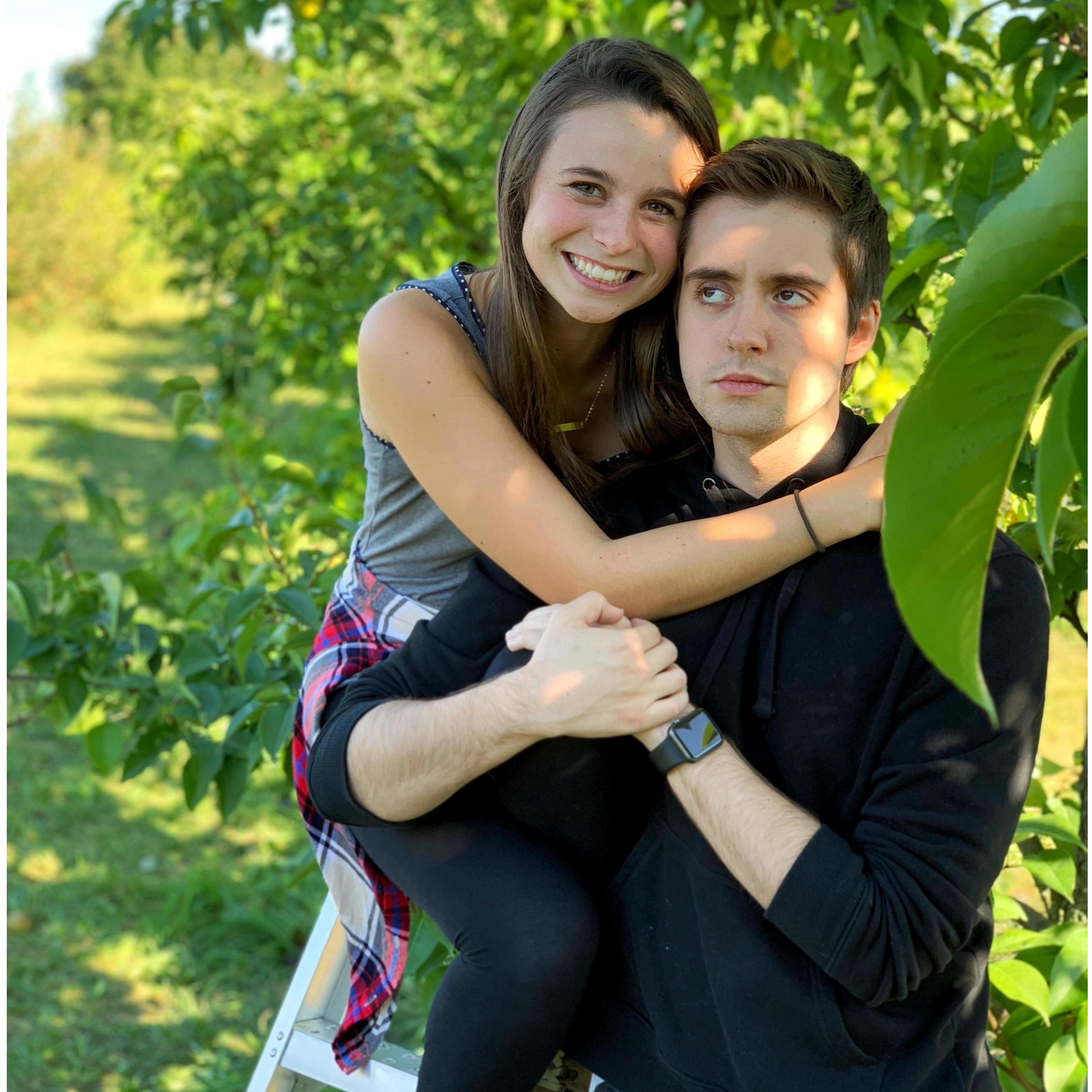 septmeber 23, 2018. a trip to the apple orchard, and yes, we're BOTH having fun :)