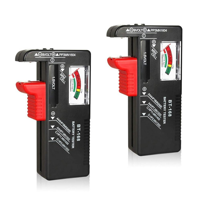 VTECHOLOGY 2Pcs Battery Tester Checker, Universal Battery Checker Model BT-168for AA AAA C D 9V 1.5V Button Cell Batteries Smal Electrical Equipment (Requires No Battery for Operation)