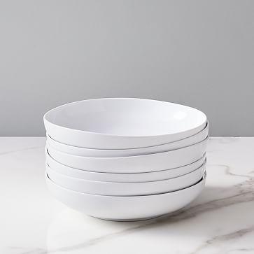 Organic Shaped Porcelain Low Bowls, White (Set of 6)