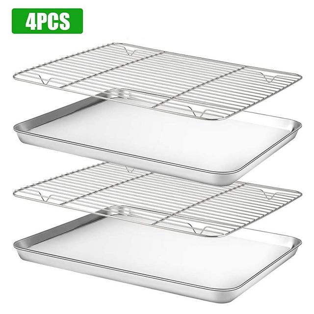 Baking Sheet with Cooling Rack Set [2 Sheets+2 Racks], Nonstick Cookie Pan(16" x 12" x 1"), Stainless Steel Baking Pans, Non-Toxic, Heavy Duty, Easy Clean