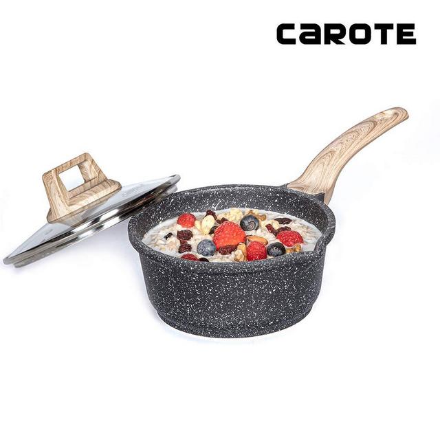 Carote 1.5-Quart Sauce Pan with Glass Lid,Soup Pot Nonstick Saucepan Granite Coating from Switzerland