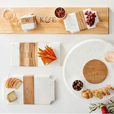 Monogramed Wood and Marble Cheese Board, Beveled