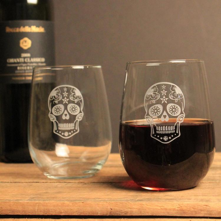 Dia De Los Muertos - Stemless Wine, DOR Whiskey, Pint Beer Glass - Set of 4