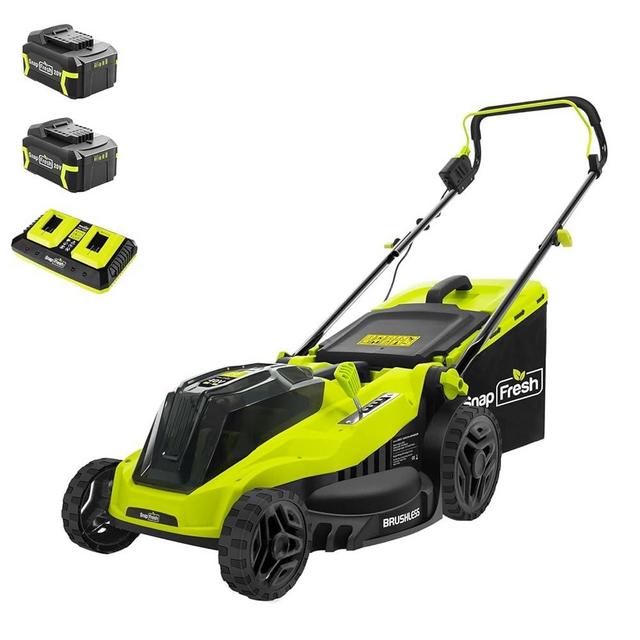 SnapFresh Electric Lawn Mower Cordless - 40V (2 x 20V) 16” Brushless Push Lawn Mower with 4.0Ah Battery x 2 and Fast Charger Included - Battery Operated Lawn Mower with Bagger