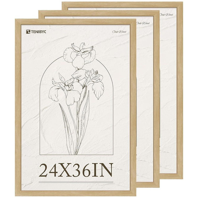 TENIBYC 24x36 Poster Frame 3 Pack - Light Oak, Natural Wood Grain Picture Frame, Suitable for Photos, Puzzles, Paintings & Maps, Wall Hanging