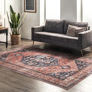 Medallion Bordered Machine Washable Area Rug