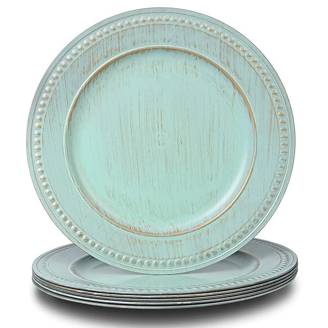 Kazozobi 13" Vintage Charger Plates, Beaded Chargers for Dinner Plates Set of 6, Charger Plates Bulk Wedding, Turquoise