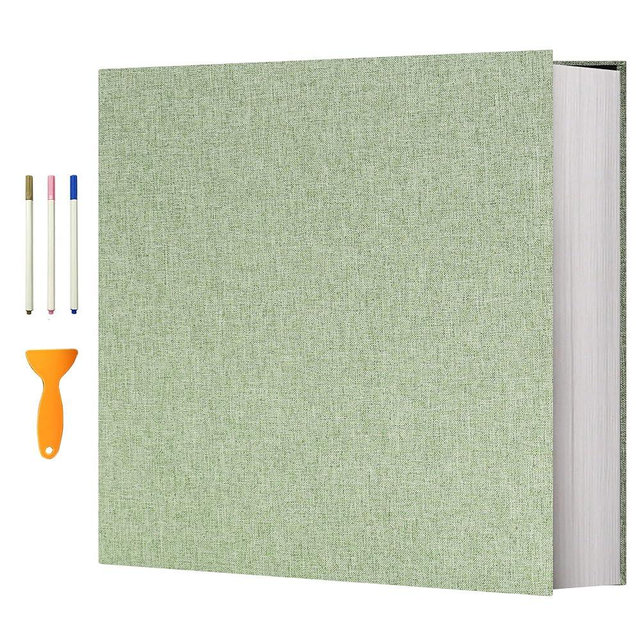 Vienrose Photo Album Self Adhesive 4x6 5x7 3x5 8x10 Scrapbook Album DIY Scrap Book with Metallic Pen 120 Pages Grassgreen