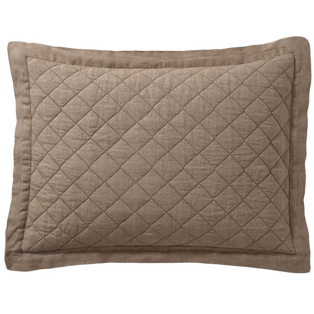 Belgian Flax Linen Diamond Quilted Sham, CafÃ© Noir, Standard, Set of 2