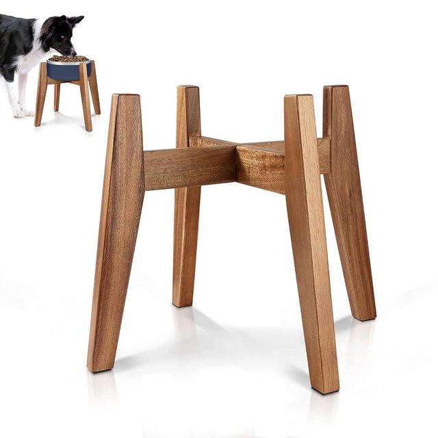Raised Elevated Dog Bowl Stand for Large Sized Dogs, Fit Dog Bowl and Water Station Up to 9 in Width and 11 in Height, Wooden Stand for Slow Feeder, Water, Food Dish – Stand Only