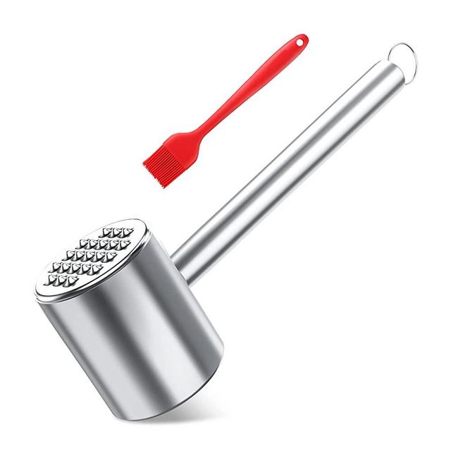 Ahdwa Meat Tenderizer Tool, Meat Mallet Tenderizer - Stainless Steel, For Tenderizing Steak Beef Poultry, With a Brush
