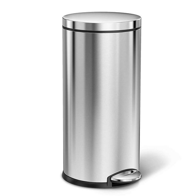 simplehuman 35 Liter / 9.3 Gallon Stainless Steel Round Kitchen Step Trash Can, Brushed Stainless Steel