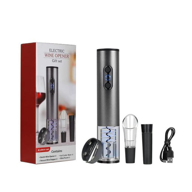 Rechargeable Electric Wine Bottle Opener Automatic Wine Bottle Opener Set with Foil Cutter Wine Aerator Pourer and Wine Vacuum Stopper 4-in-1 Kit