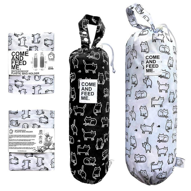 2pcs Waterproof Plastic Grocery Trash Bag Holder Shopping Carrier Holder Organizer Kitchen Storage Bag Dispenser Multiple Designs Sizes Cats