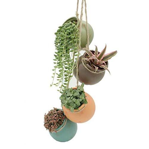 Yesland Ceramic Hanging Mini Flower Planters, Wall or Ceiling Mount - Dangling Container in Earth Tone Colored for Indoor Outdoor Decor - One Set of 4