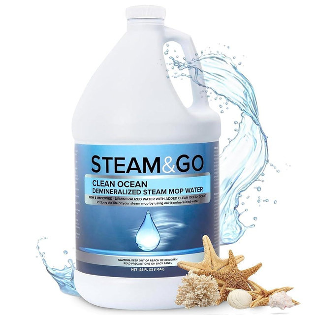 Steam and Go Demineralized Water - Clean Ocean Scent - Cleaning Solution for Steam Mop, Floor Cleaner Solution, & More - Ready-to-Use Multi-Surface Floor Cleaning Solution - No PVC - 128 Fl. Oz