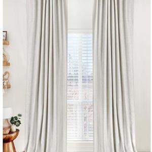 100% Blackout Shield Linen Blackout Curtains for Bedroom 90 Inches Long, Back Tab/Rod Pocket Living Room Drapes, Thermal Insulated Blackout Curtains 2 Panels Set, 50" W x 90" L, Beige