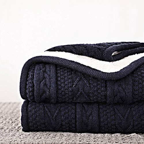 Longhui bedding Acrylic Cable Knit Sherpa Throw Blanket - Thick, Soft, Big, Cozy Navy Knitted Fleece Blankets for Couch, Sofa, Bed - Large 60 x 80 Inches Navy Coverlet, 5.2 Pounds