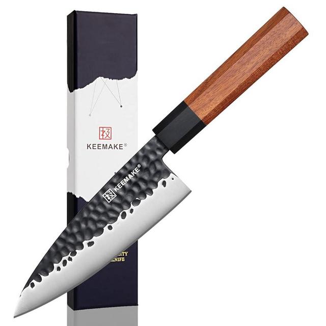 KEEMAKE Deba Knife 6 inch, Double Bevel Japanese 440C Stainless Steel Fish/Fillet Knife with G10 Bolster Octagonal Wood Handle