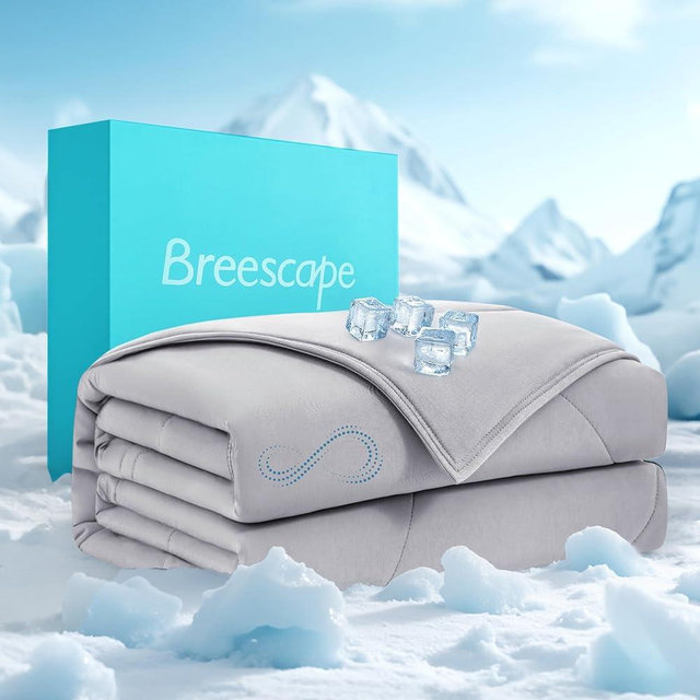 Breescape Cooling Comforter Queen Size - BlendTek™ Q-Max>0.46 Tech, Breathable Blanket for Hot Sleepers & Night Sweats Relief, Premium Lightweight Summer Bedding, 96x96 Inches, Misty Gray