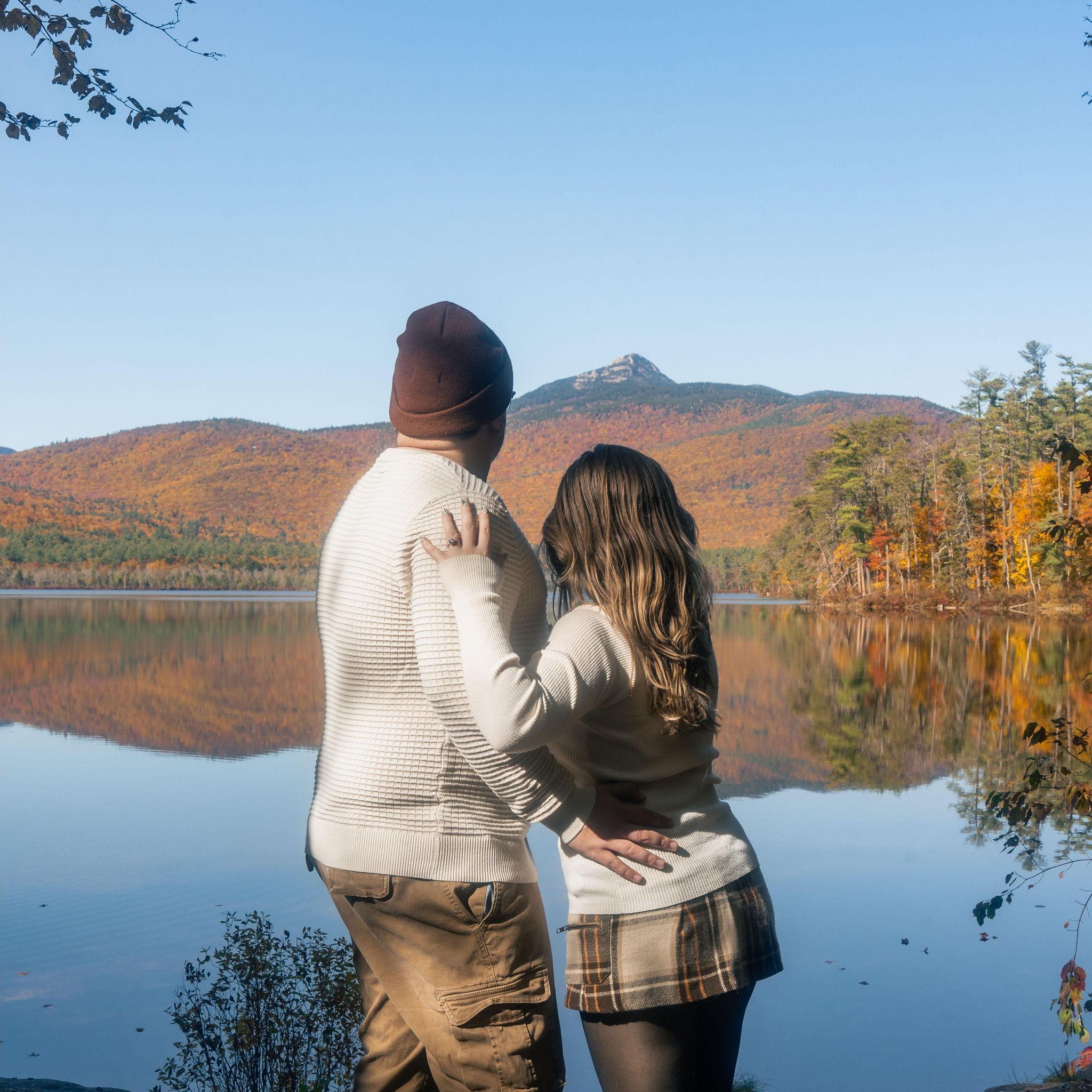 Engagement photos in the fall foliage of New Hampshire