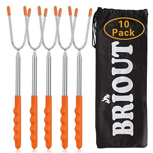 Marshmallow Roasting Sticks 10 Pack Extra Long 45’’ Stainless Telescoping Hot Dog Smores Skewers Kids Safe Barbecue Forks for Campfire, Bonfire and Grill
