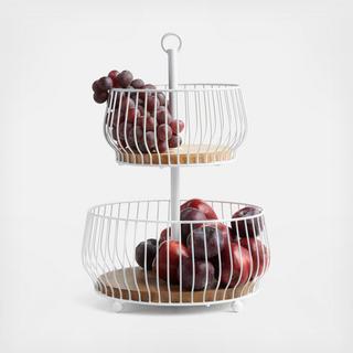 Cora Wood 2-Tier Fruit Basket