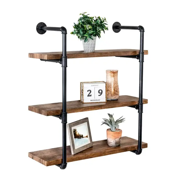 Honey-Can-Do® 3-Tier Industrial Wall Shelf in Black/Natural