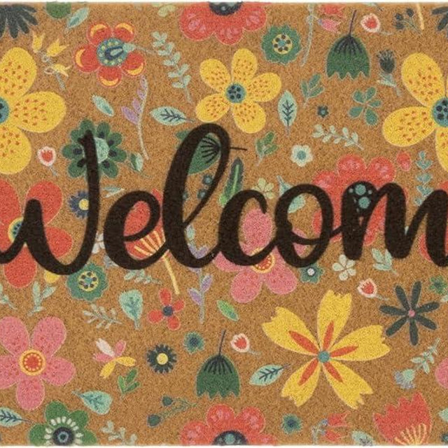 Spring Floral Welcome Mats for Front Door, Indoor, Outdoor, Entryway, Faux-Coir Seasonal Thin Doormat 17"X30", Outdoor-Porch-Rug Non-Slip Dirt-Trapping for Garden, Patio, Backyard