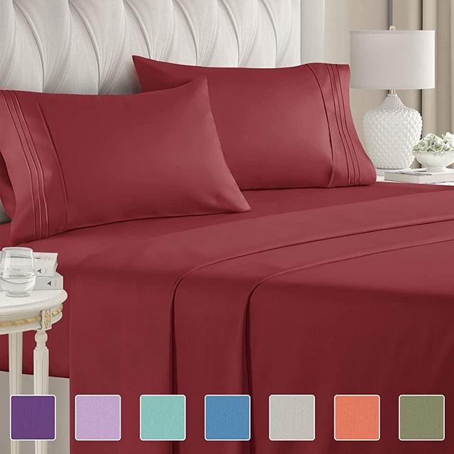 King Size Sheet Set - 4 Piece - Hotel Luxury Bed Sheets - Extra Soft - Deep Pockets - Easy Fit - Breathable & Cooling Sheets - Wrinkle Free - Comfy – Burgundy Bed Sheets - Kings Sheets – 4 PC