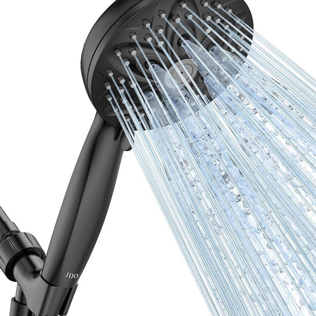 JDO Shower Head with Handheld - Matte Black High Pressure Handheld Shower Head 6 Settings, 4.7" High Flow Hand Held Showerhead, Powerful Shower Spray with Stainless Steel Hose, Adjustable Bracket