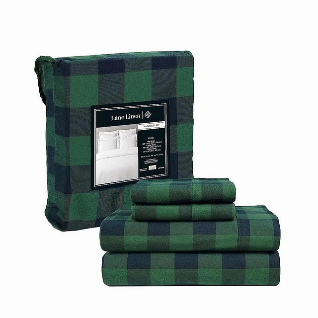 LANE LINEN 100% Cotton Flannel Sheets Set - King Size Flannel Sheets, 4-Piece Luxury Bedding Sets, Lightweight, Brushed for Extra Softness, Warm and Cozy, 16" Deep Pocket - Buffalo Check Green