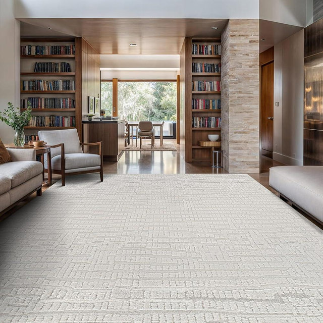 Luul Home Modern Micro Loop Indoor Area Rugs for Living Room Bedroom Kitchen Geometric Pebble White 8x10 Luxury Durable Low and High Pile Non-Shedding Stain Resistant Soft Area Carpet 8 x 10