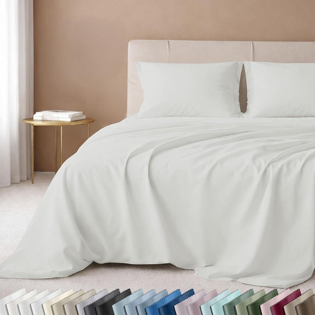 California Design Den King Cotton Sheet Set - 600 Thread Count Sateen, 100% Cotton King Size Deep Pocket Sheet Set with All Around Elastic, Snug Fit, Durable Bedding - Eggshell Cream