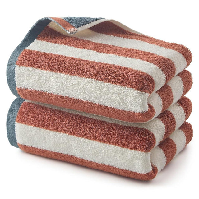 REDKISS 2-Pack Luxury Hand Towels for Bathroom - 12 x 28 Inches 100% Cotton Striped Hand Towels, Ultra Soft and Highly Absorbent Towel for Bath, Gym, Hotel, Kitchen and Spa, Brown