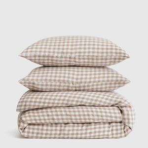 European Linen Gingham Duvet Cover Set in Cafe