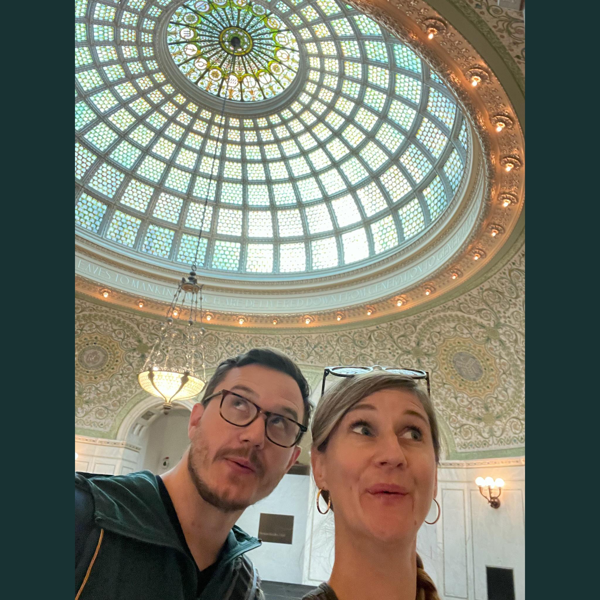 Tiffany glass ceiling at the Chicago Public Library. Ben is a voracious reader. We love public libraries.