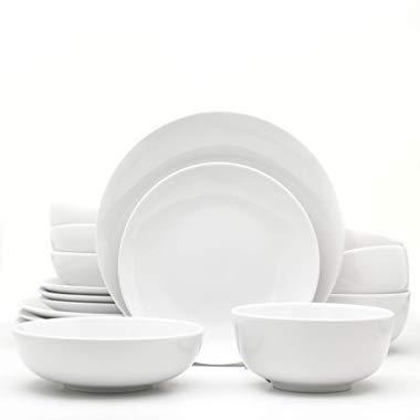 Euro Ceramica WHT-868160 Essential Dinnerware and Serveware, 16 Piece Set, Service for 4, Pure White