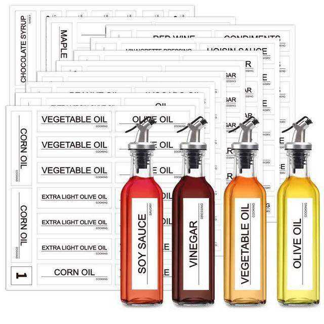 GMISUN Olive Oil Dispenser Labels, 170 Modern Minimalist Kitchen Pantry Labels, Condiments Labels for Kitchen Organization and Storage, Preprinted Oil Labels for Bottles, Waterproof & Oil-Proof