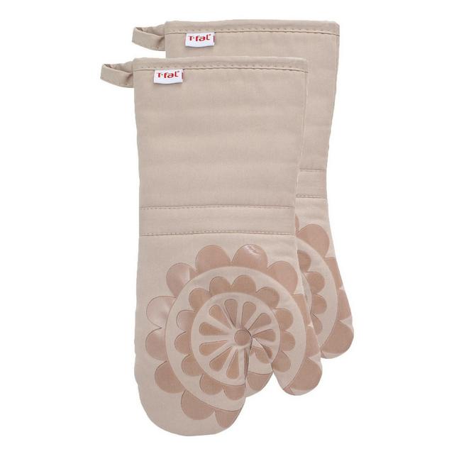T-fal Medallion Print Silicone and Cotton Twill Oven Mitt, Two Pack, Sand