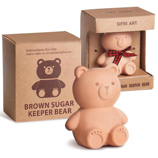 Sifri Art Brown Sugar Bear Keeper - Cutest 3D Softener & Moisture Holder, Premium Terracotta Clay for Keeping Sugar, Cookies, Marshmallows & Herbs Fresh, Mother’s Day Gift