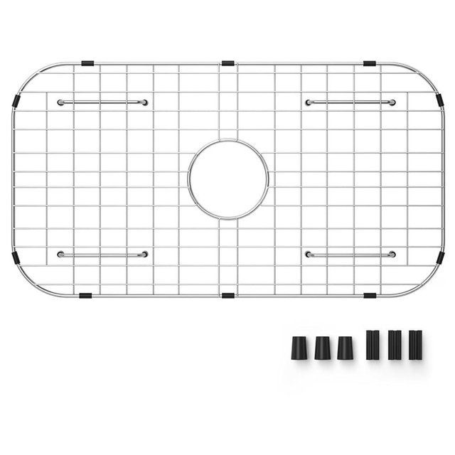 Sink Protector Grid 26-1/16" x 14-1/16", Centered Drain with Corner Radius 3-1/2", 304 Stainless Steel Material (Centered Drain) for Single Bowl Kitchen Sink